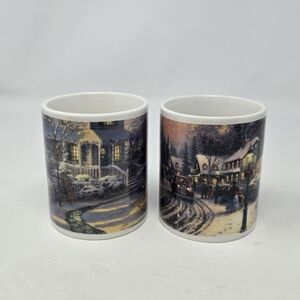 VINTAGE THOMAS KINKADE SET OF 2 COFFEE MUGS CUPS CHRISTMAS HOLIDAY DRINKWARE